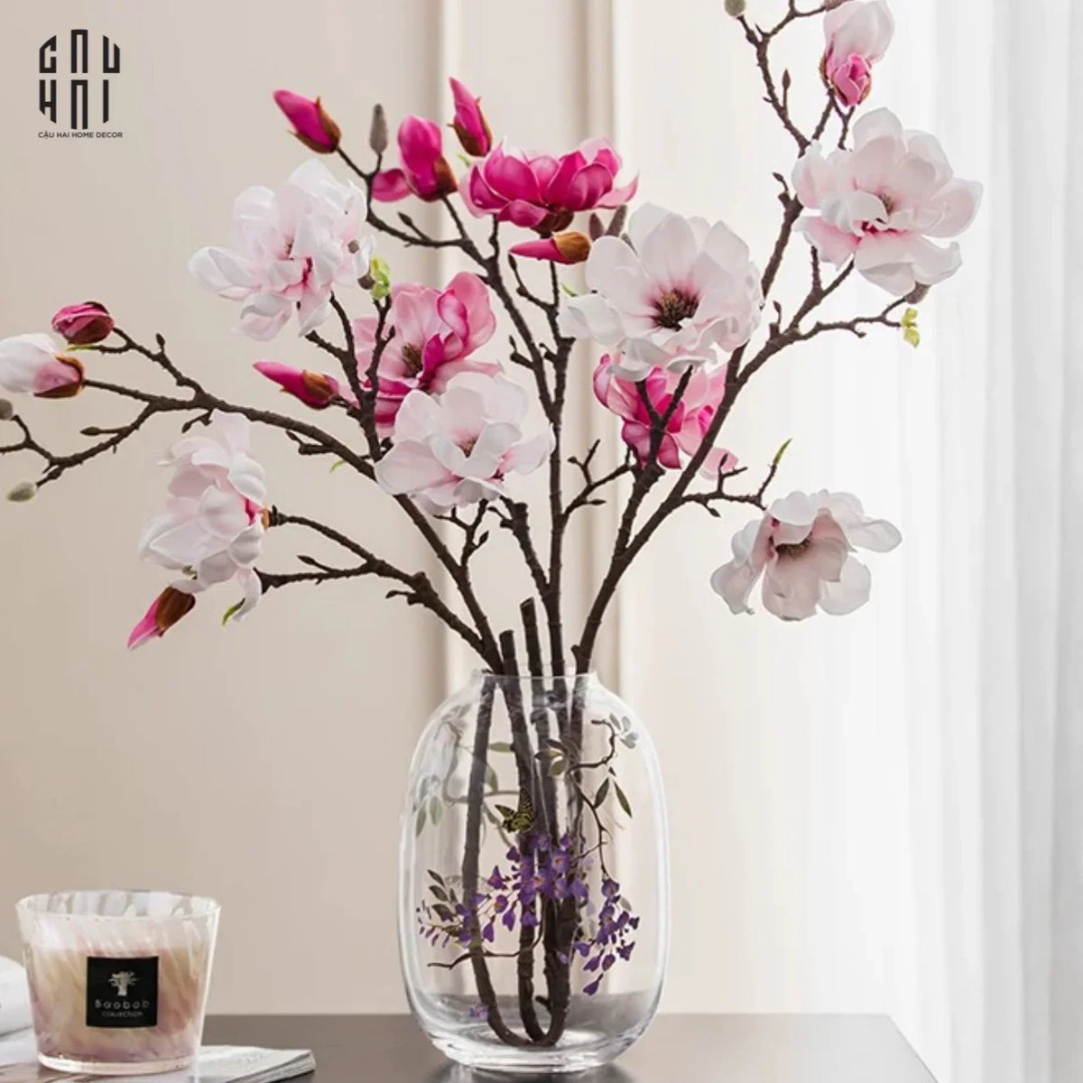 Cành Hoa Mộc Lan Magnolia Grandiflora-Hoa Lụa-Đối tác tại Trung Quốc theo từng đơn đặt hàng-CẬU HAI HOME DECOR