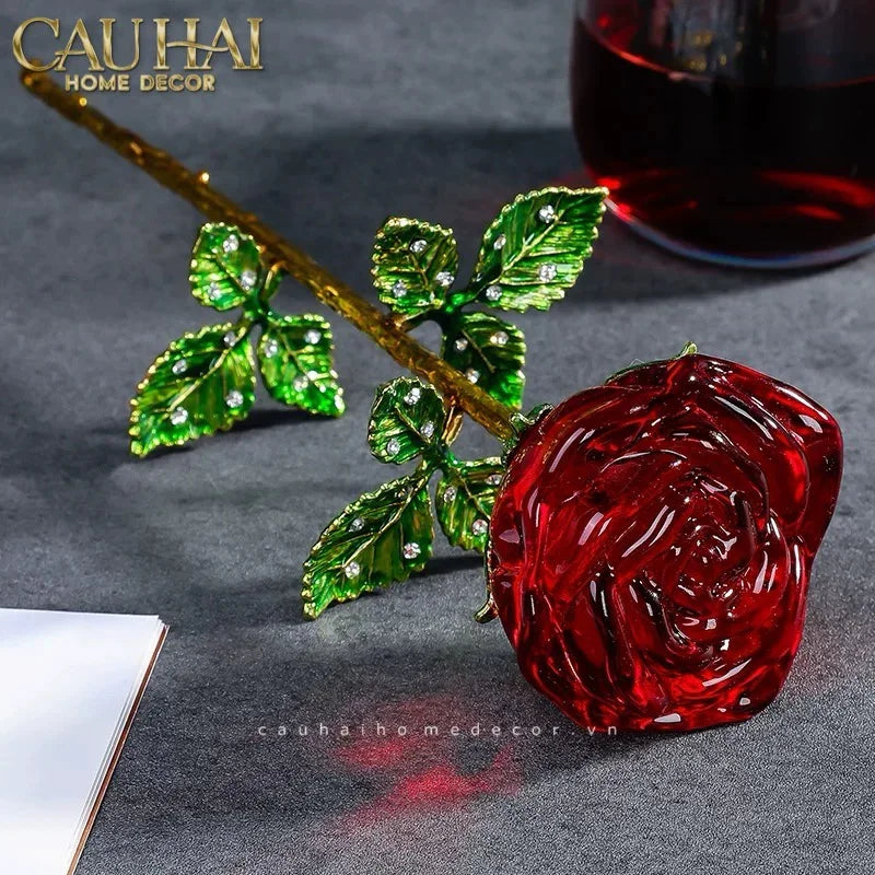 Cành Hoa Pha Lê Rose Éternelle – Crimson-CẬU HAI HOME DECOR