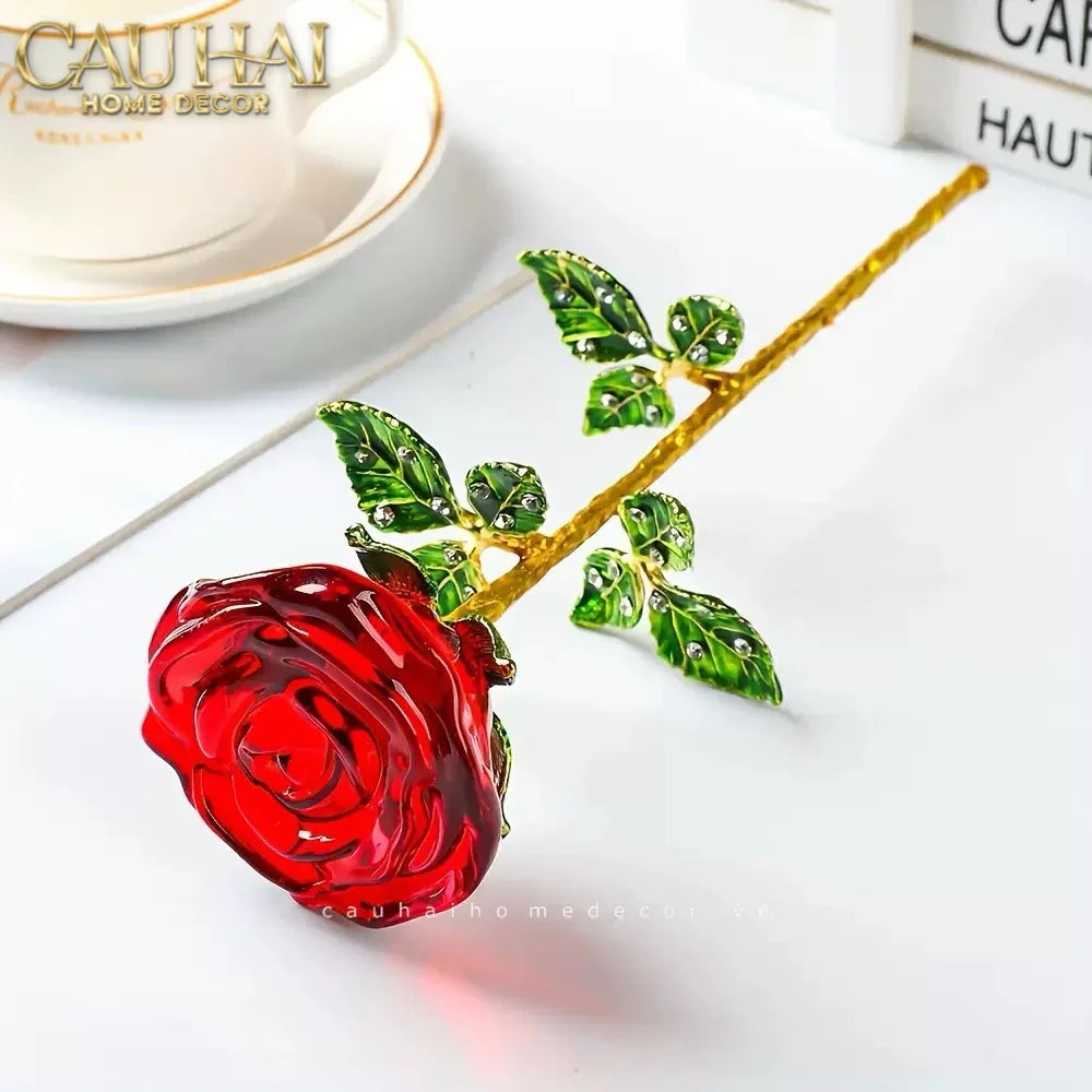 Cành Hoa Pha Lê Rose Éternelle – Crimson-CẬU HAI HOME DECOR