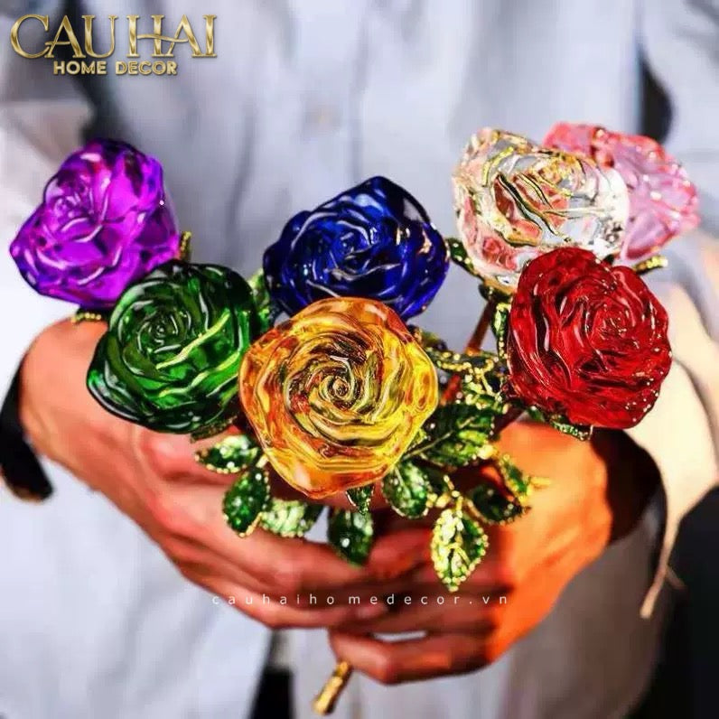 Cành Hoa Pha Lê Rose Éternelle – Crimson - CẬU HAI HOME DECOR