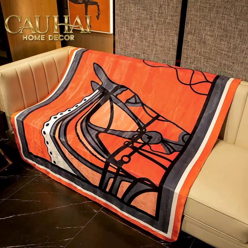 Chăn Blanket Velvet Équestre Silhouette Tangerine 150x150-Chăn Blanket-Cậu Hai Home Decor-CẬU HAI HOME DECOR