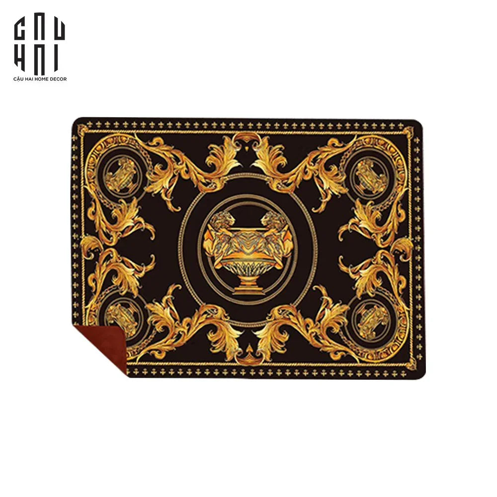 CHĂN NHUNG CAO CẤP VIRTUS GALA BLACK BAROCCO FRAME - LUXURY VELVET BLANKET 150x200. - CẬU HAI HOME DECOR