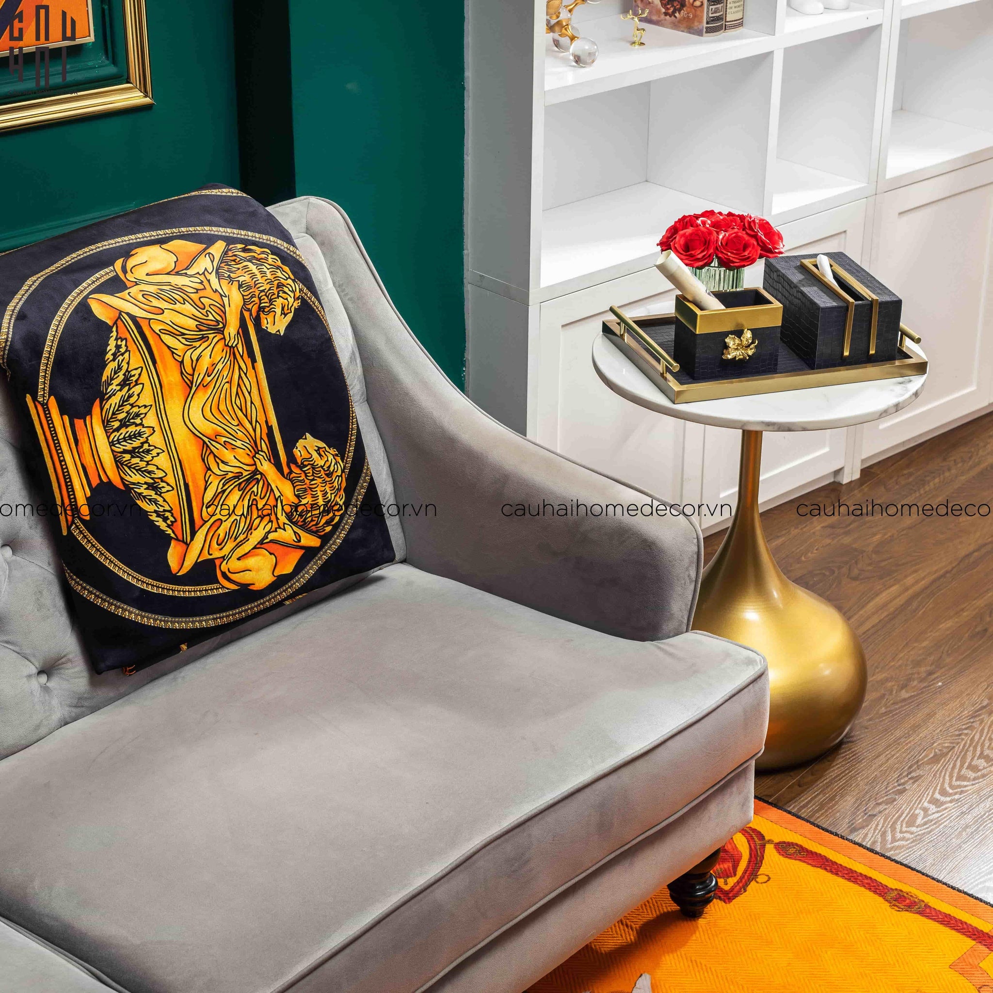 CHĂN NHUNG CAO CẤP VIRTUS GALA BLACK BAROCCO FRAME - LUXURY VELVET BLANKET 150x200. - CẬU HAI HOME DECOR