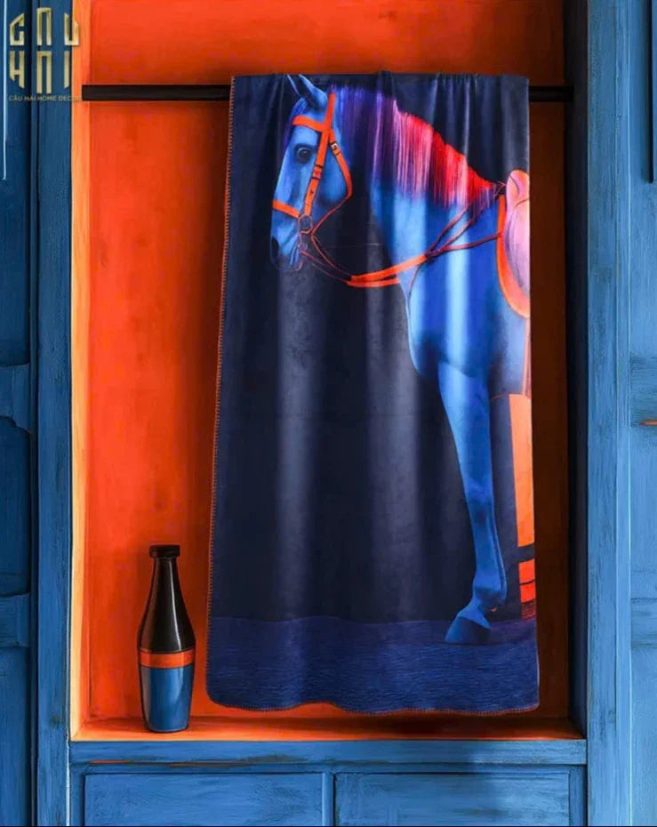 CHĂN SOFA MARINE STALLION ROYALE BLEU VELVET BLANKET - 150X150 - CẬU HAI HOME DECOR