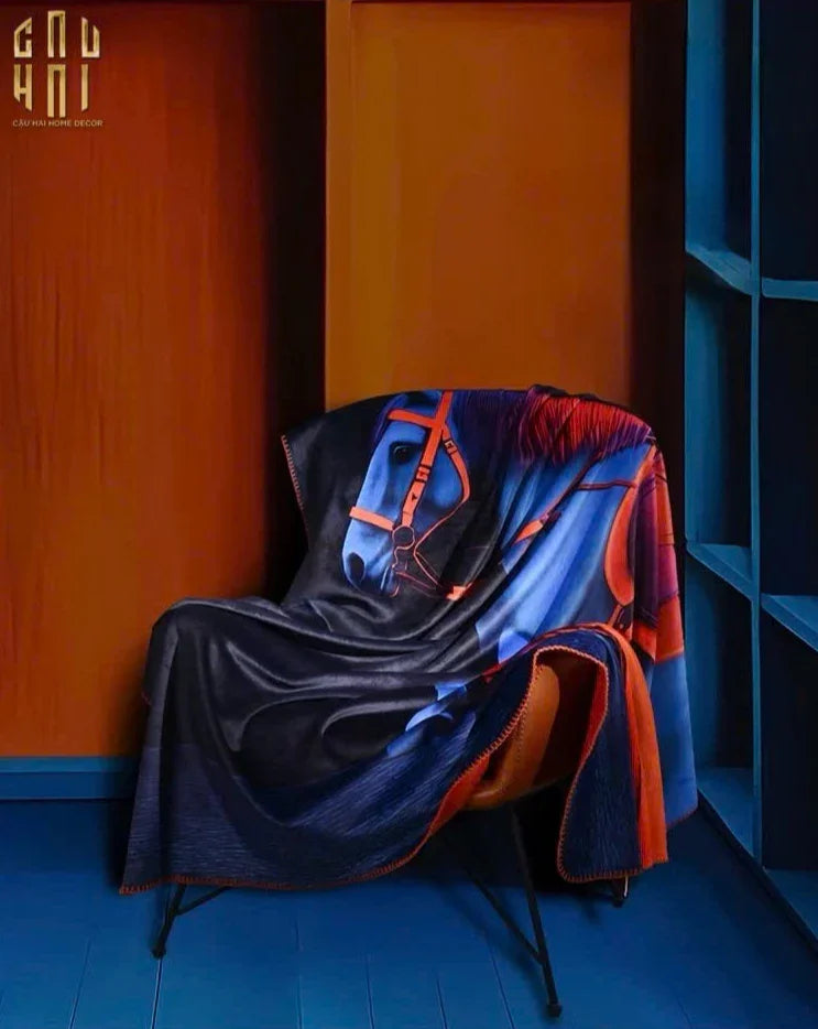 CHĂN SOFA MARINE STALLION ROYALE BLEU VELVET BLANKET - 150X150 - CẬU HAI HOME DECOR