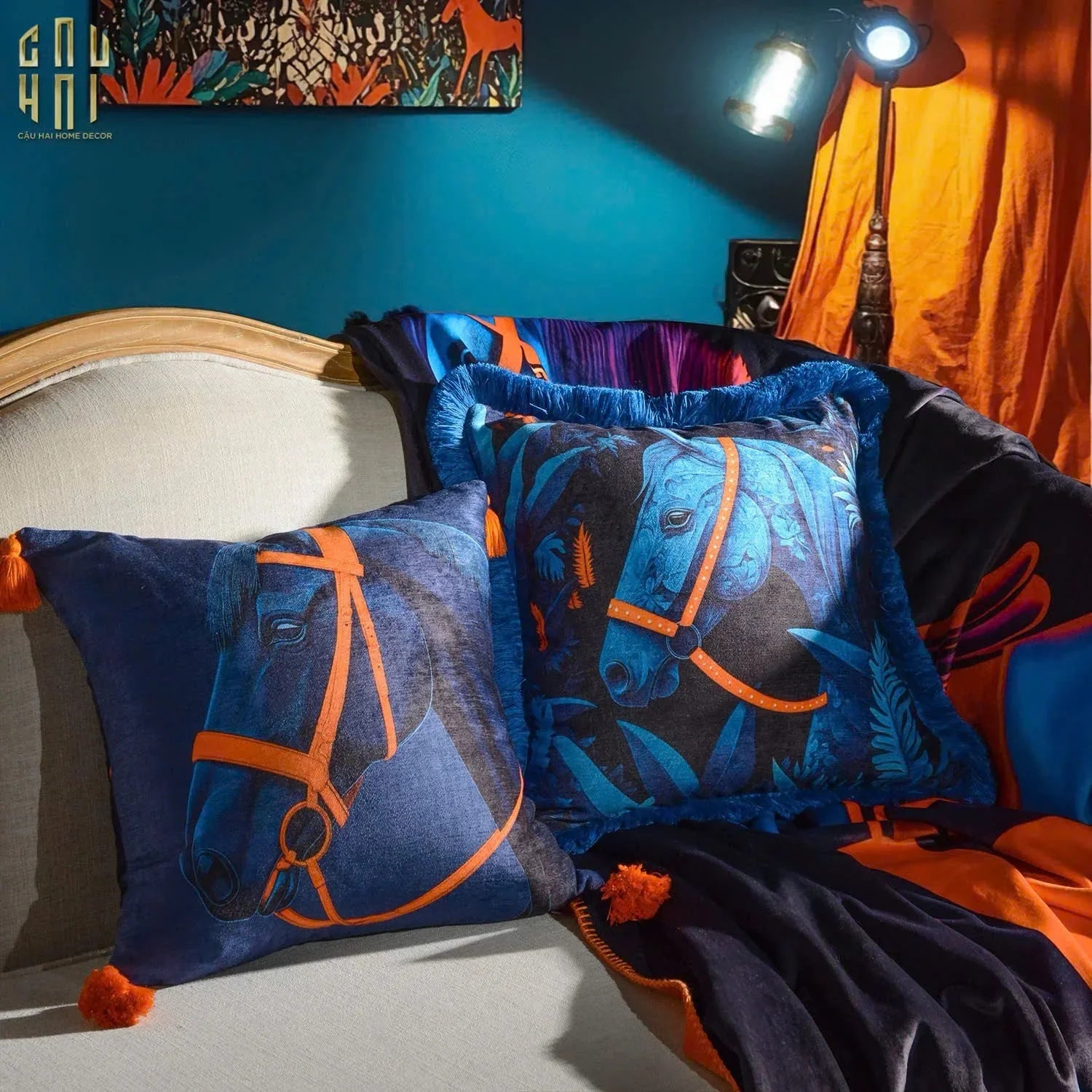 CHĂN SOFA MARINE STALLION ROYALE BLEU VELVET BLANKET - 150X150 - CẬU HAI HOME DECOR