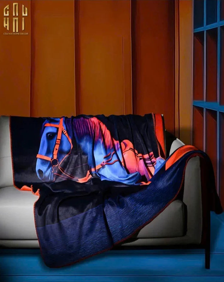 CHĂN SOFA MARINE STALLION ROYALE BLEU VELVET BLANKET - 150X150 - CẬU HAI HOME DECOR