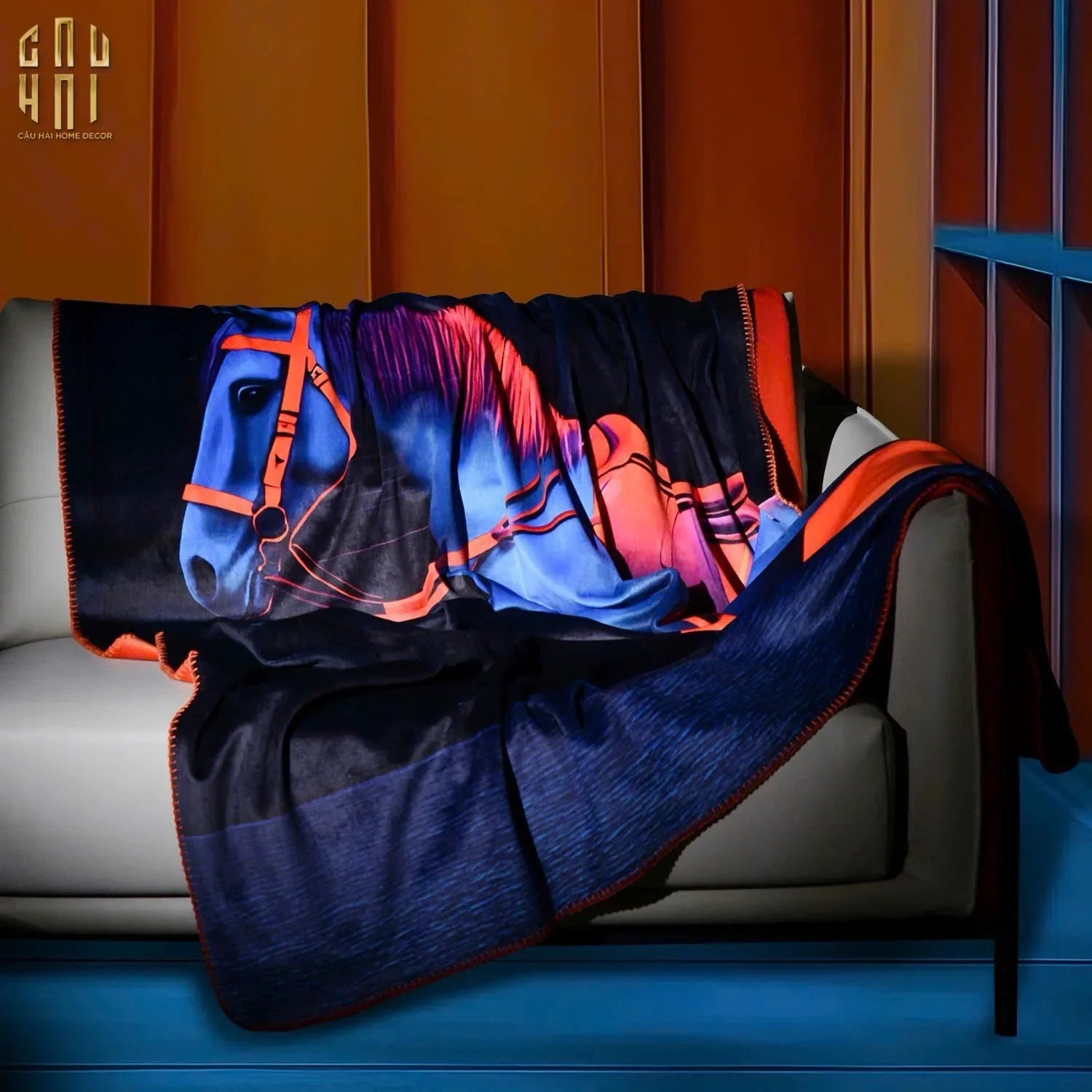 Chăn Sofa Nhung Hà Lan Marine Stallion Royale Bleu Velvet Blanket - 150X150-CHĂN SOFA-CẬU HAI HOME DECOR