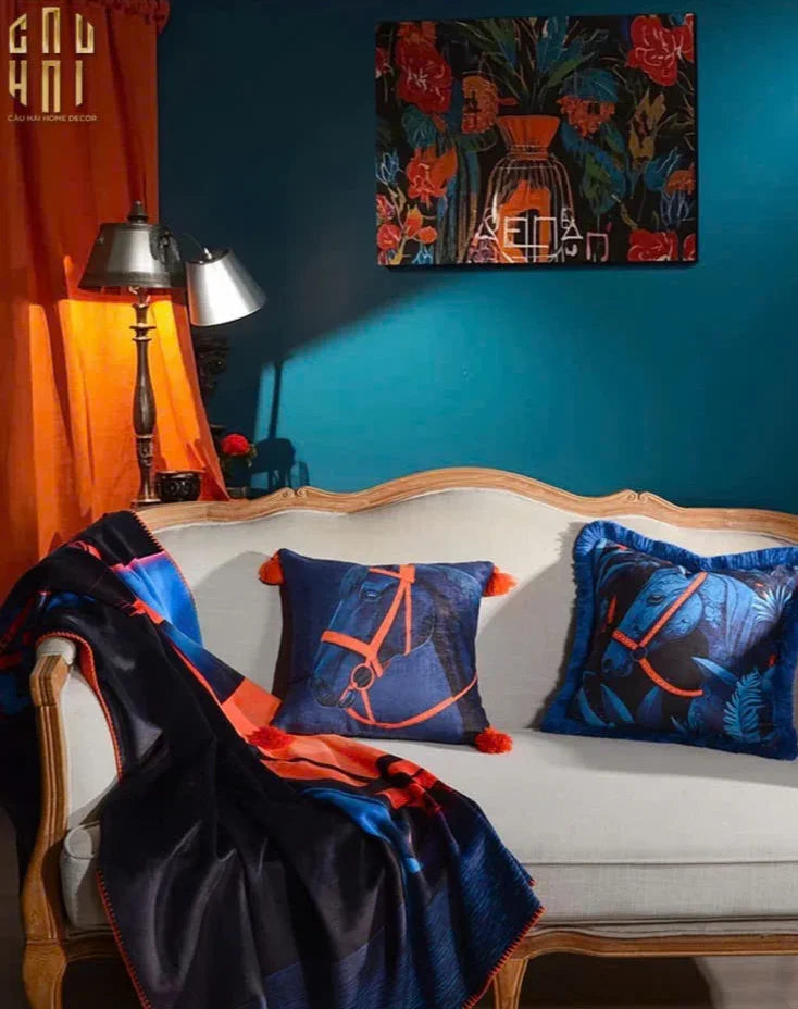 Chăn Sofa Nhung Hà Lan Marine Stallion Royale Bleu Velvet Blanket - 150X150-CẬU HAI HOME DECOR