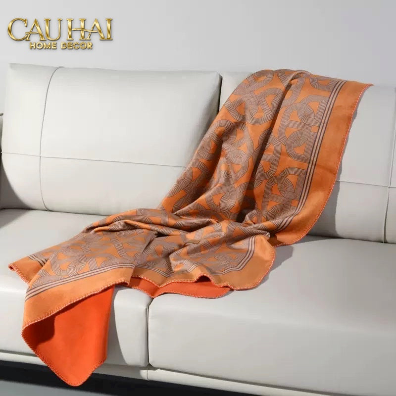 Chăn Sofa Orange Fauve Velour Gris Acier Patiné Étain Velvet Blanket 150 - CẬU HAI HOME DECOR