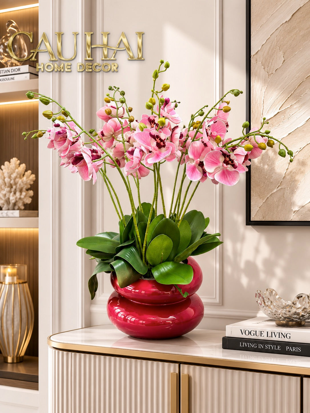 Chậu Lan Hồ Điệp Rosé Élégance H60-BÌNH HOA-CẬU HAI HOME DECOR-CẬU HAI HOME DECOR