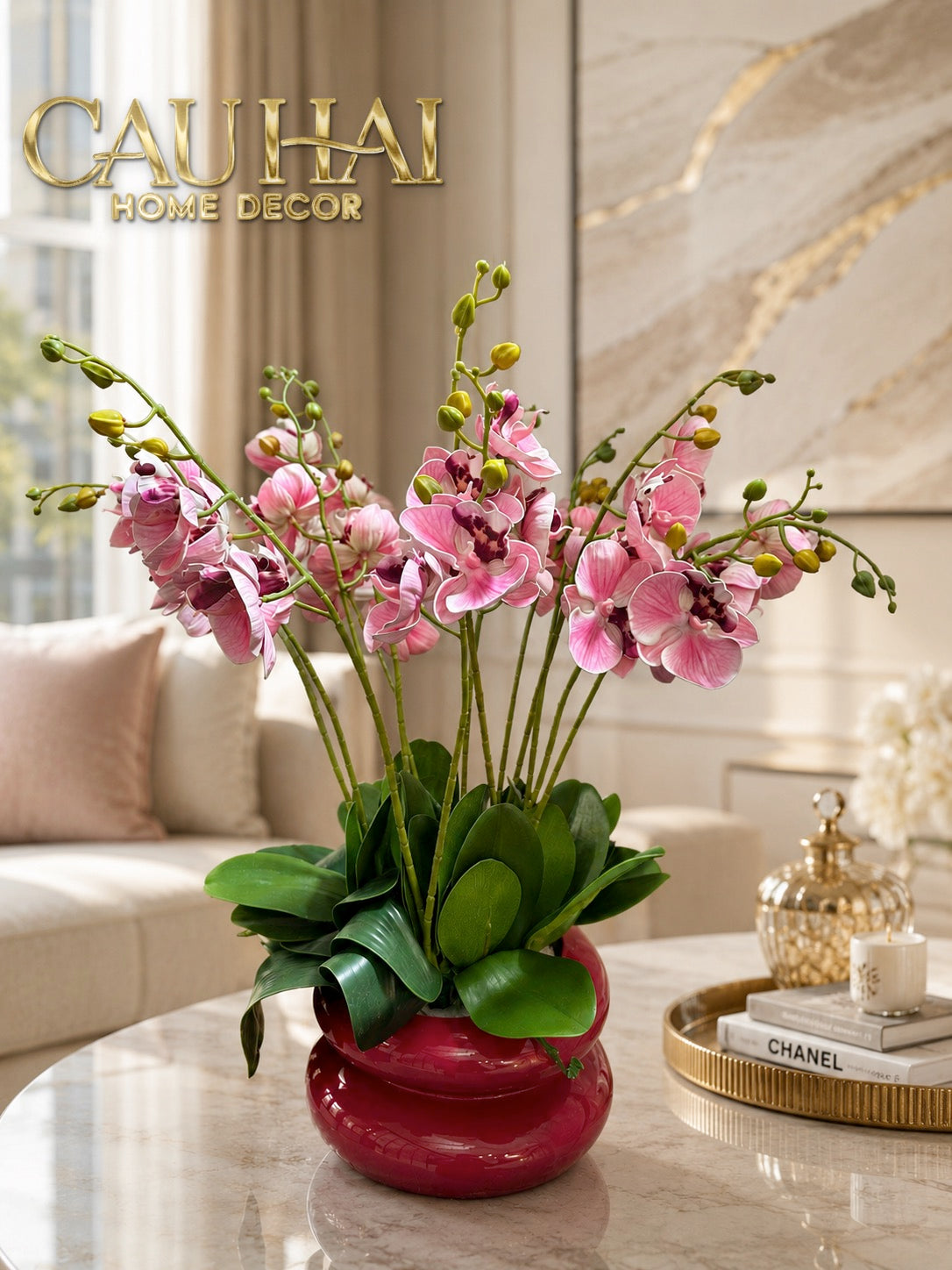 Chậu Lan Hồ Điệp Rosé Élégance H60-BÌNH HOA-CẬU HAI HOME DECOR-CẬU HAI HOME DECOR