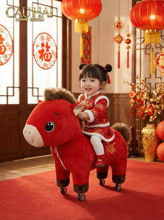 Cheval Enfant Couture – Ngựa Cưỡi Đồ Chơi Nhồi Bông Bọc Nhung Cao Cấp 58x68-CẬU HAI HOME DECOR