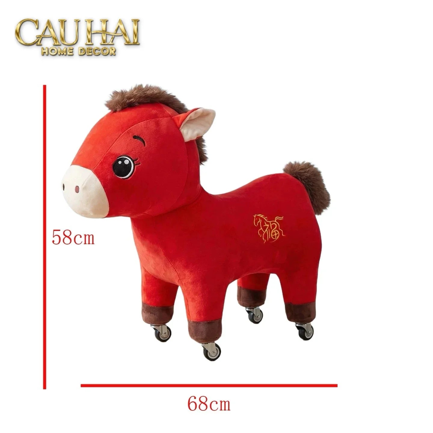 Cheval Enfant Couture – Ngựa Cưỡi Đồ Chơi Nhồi Bông Bọc Nhung Cao Cấp 58x68-CẬU HAI HOME DECOR