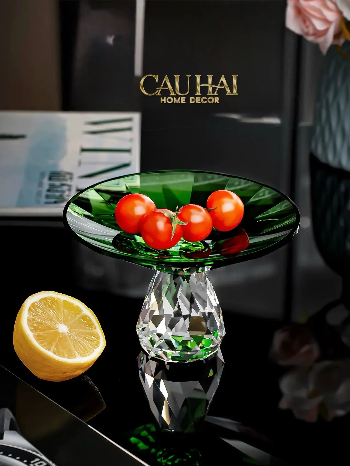 Critalleries Couture - Đĩa Trái Cây Pha Lê Emerald Vert Malachite Fruit Plates 9.5x15-CẬU HAI HOME DECOR
