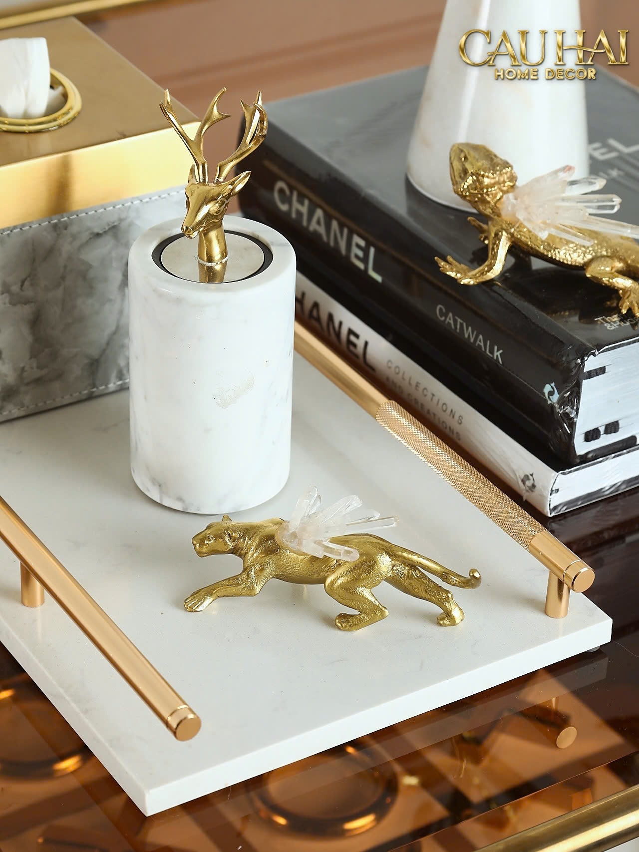 HOME COUTURE - TƯỢNG ĐỒNG BÁO CELESTIAL CRYSTAL PANTHER D13-CẬU HAI HOME DECOR