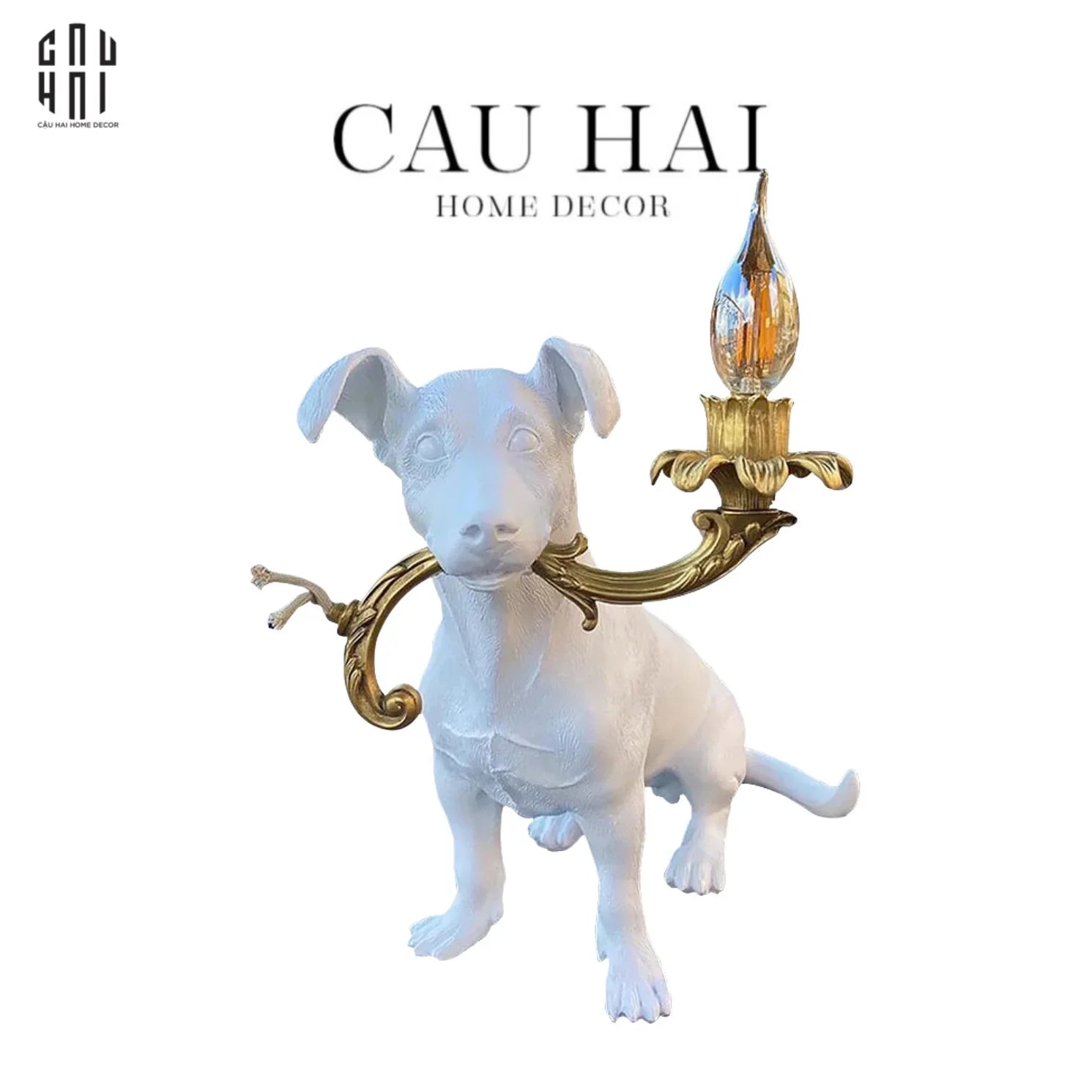 Đèn Bàn Allure Classique Clenching White Puppy Lamp-CẬU HAI HOME DECOR