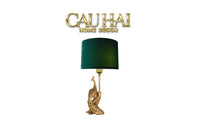 Đèn Bàn Khổng Tước Chụp Nhung Emerald Gold Le Impérial Paon Side Table Lamp 25x64-CẬU HAI HOME DECOR