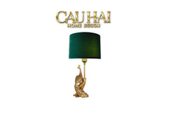 Đèn Bàn Khổng Tước Chụp Nhung Emerald Gold Le Impérial Paon Side Table Lamp 25x64-CẬU HAI HOME DECOR