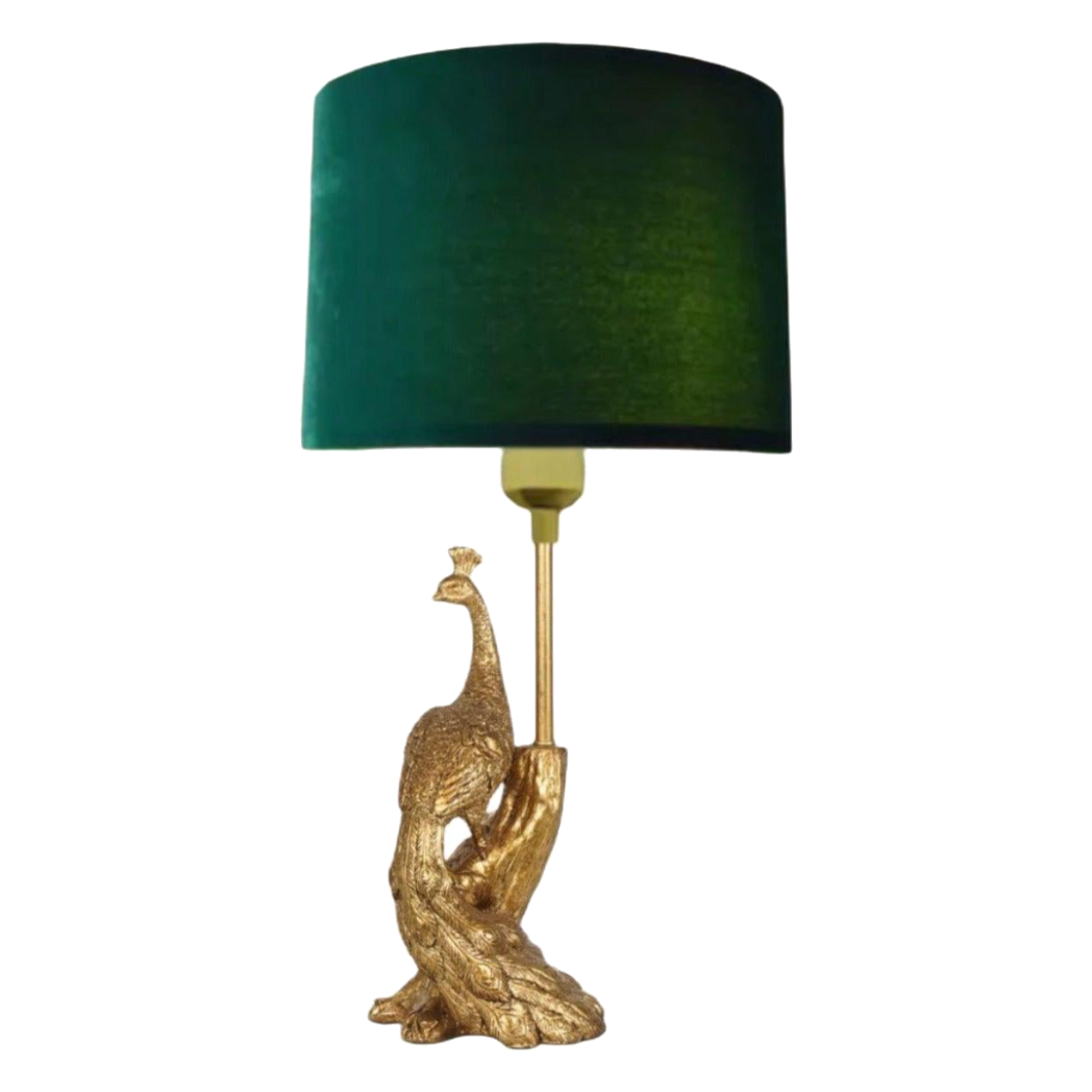 Đèn Bàn Khổng Tước Chụp Nhung Emerald Gold Le Impérial Paon Side Table Lamp 25x64-ĐÈN BÀN-CẬU HAI HOME DECOR-CẬU HAI HOME DECOR