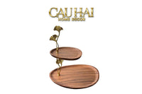 Đĩa 2 Tầng Gỗ Óc Chó Lá Ngân Hạnh - Ginkgo Walnut Deux Niveaux Étagère 26x29-CẬU HAI HOME DECOR