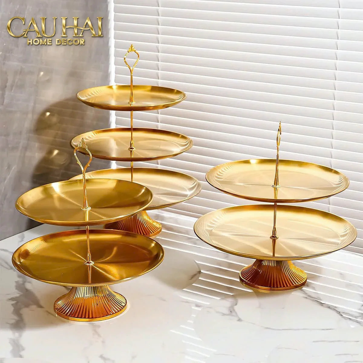 Đĩa 2 Tầng Kim Loại Éclat Lumière Étagère 2 Niveaux-CẬU HAI HOME DECOR