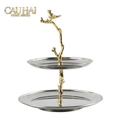 Đĩa 2 Tầng Platinum Elysian Golden Branch Canary Harmony - Étagère 2 Niveaux 26x30-CẬU HAI HOME DECOR