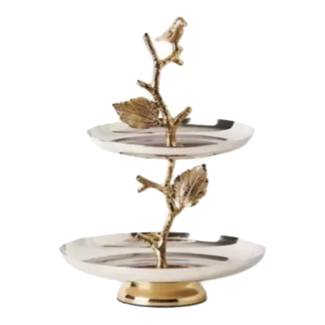 Maison Couture - Đĩa Bánh 2 Tầng Indira Atélier - Platinum Elysian Étagère - 2 Niveaux 25x40.6.-LY THỦY TINH-CẬU HAI HOME DECOR-CẬU HAI HOME DECOR