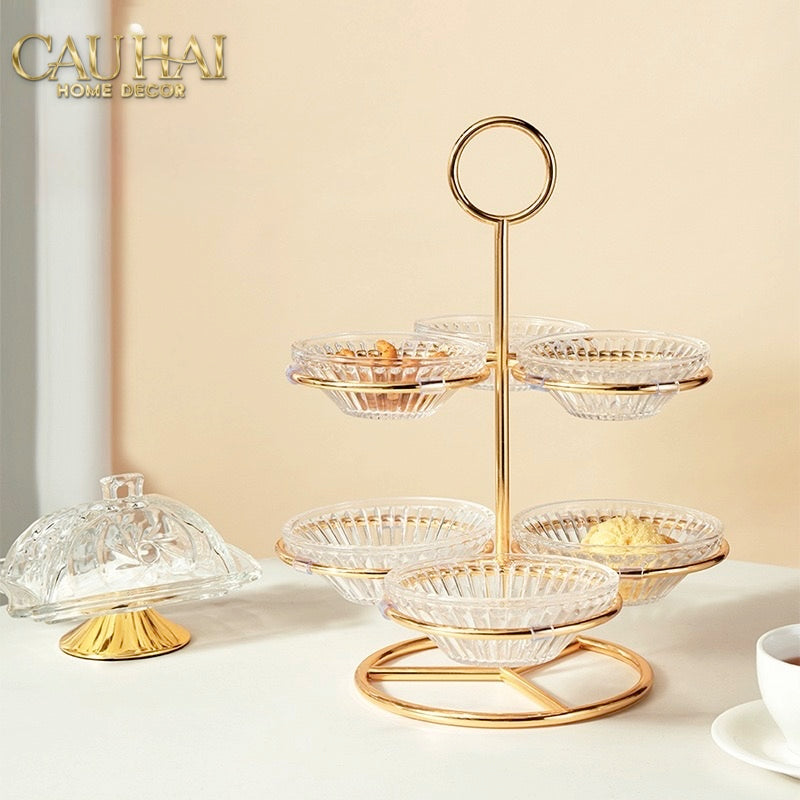 Đĩa Bánh 2 Tầng 6 Ngăn Cristalleries Le Couronne D'Or 33*28-Đĩa bánh tầng-CẬU HAI HOME DECOR-CẬU HAI HOME DECOR