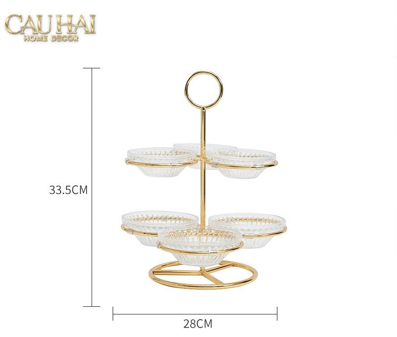 Đĩa Bánh 2 Tầng 6 Ngăn Cristalleries Le Couronne D'Or 33*28-Đĩa bánh tầng-CẬU HAI HOME DECOR-CẬU HAI HOME DECOR
