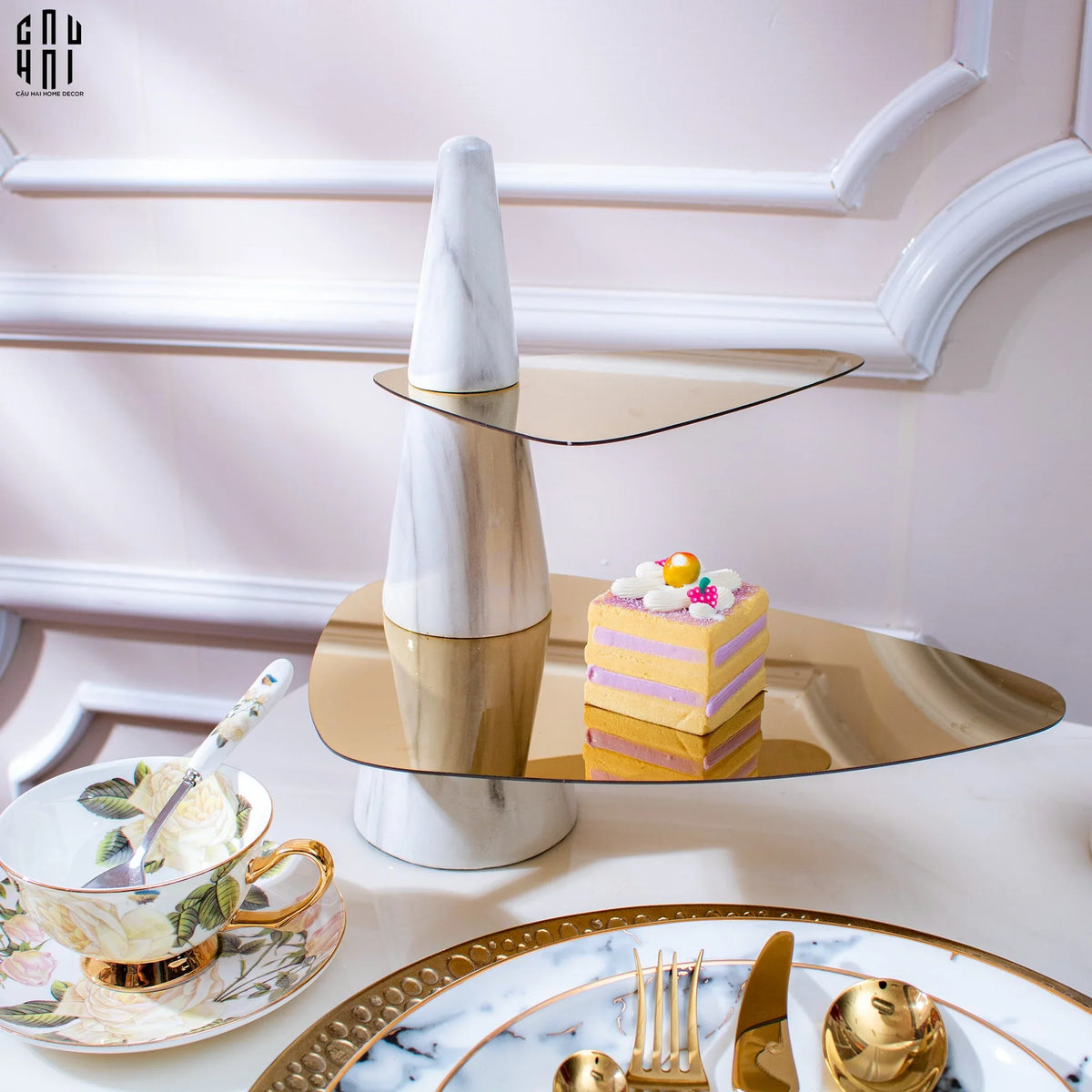 Đĩa Bánh 2 Tầng Marble Maxim Étagère Deux Niveaux H32-SET CHÉN DĨA-Đối tác tại Trung Quốc theo từng đơn đặt hàng-CẬU HAI HOME DECOR