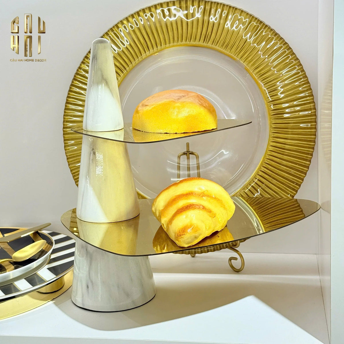 Đĩa Bánh 2 Tầng Marble Maxim Étagère Deux Niveaux H32-SET CHÉN DĨA-Đối tác tại Trung Quốc theo từng đơn đặt hàng-CẬU HAI HOME DECOR
