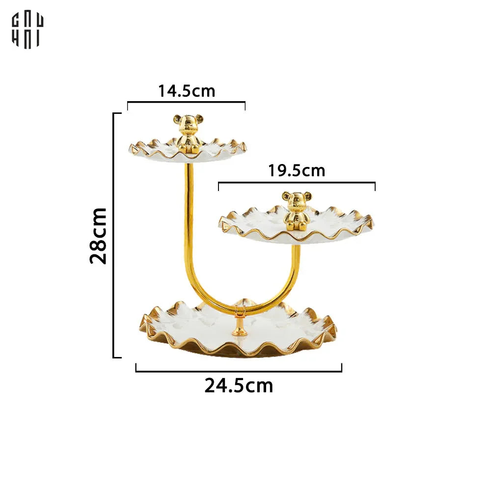 ĐĨA BÁNH 3 TẦNG CERAMIC GOLDEN LINES TEDDY BEARS SS25 - CẬU HAI HOME DECOR