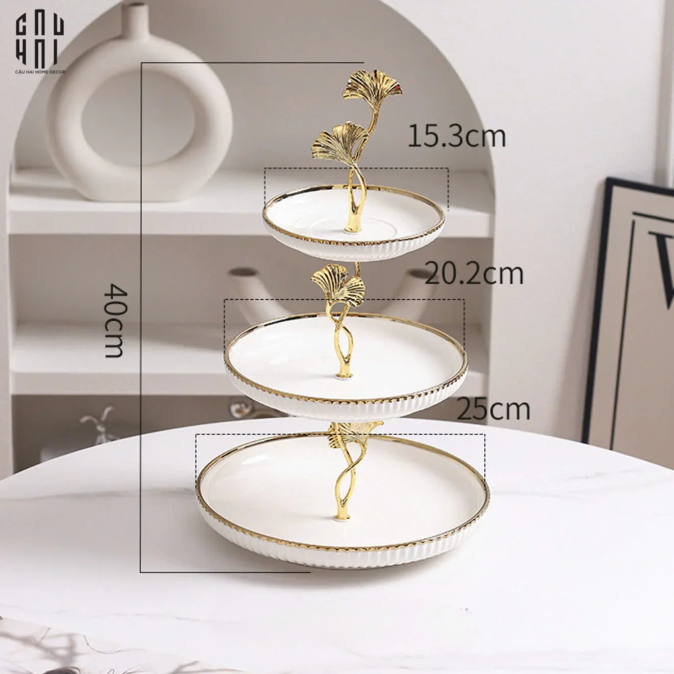 ĐĨA BÁNH 3 TẦNG GINKGO BLANC ÉTAGÈRE - CẬU HAI HOME DECOR
