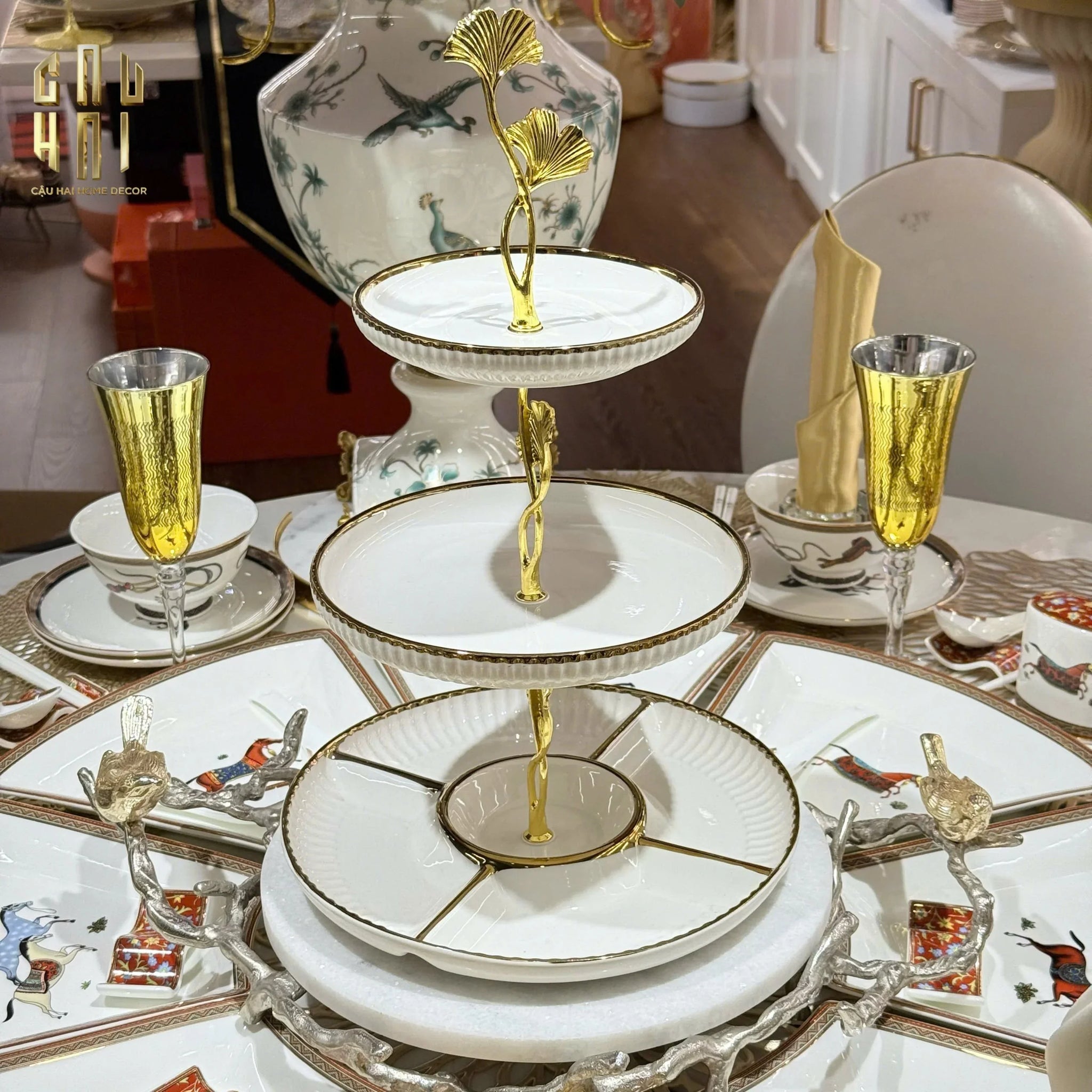 ĐĨA BÁNH 3 TẦNG GINKGO BLANC ÉTAGÈRE - CẬU HAI HOME DECOR