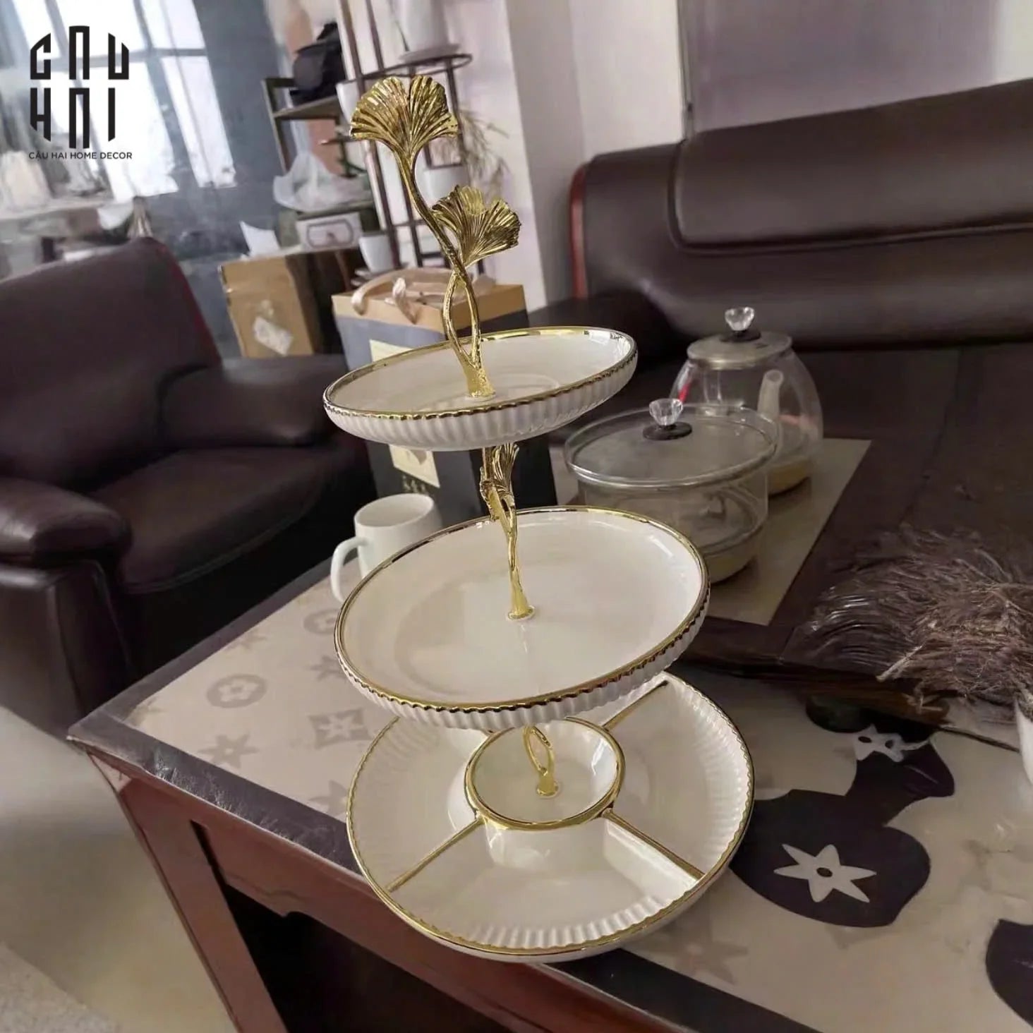 ĐĨA BÁNH 3 TẦNG GINKGO BLANC ÉTAGÈRE - CẬU HAI HOME DECOR