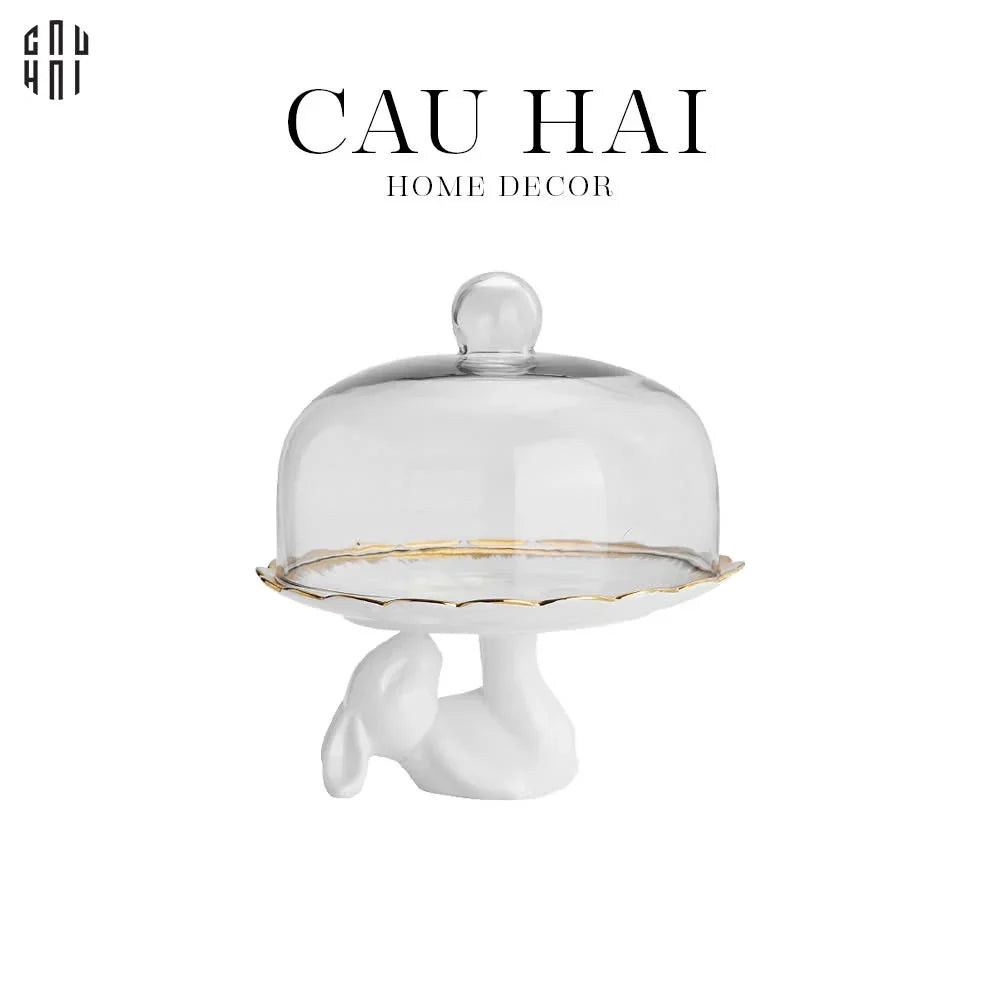 FÊTES COUTURE - ĐĨA BÁNH CLOCHE LAPIN CÉRAMIQUE PLATEAU UP - CẬU HAI HOME DECOR