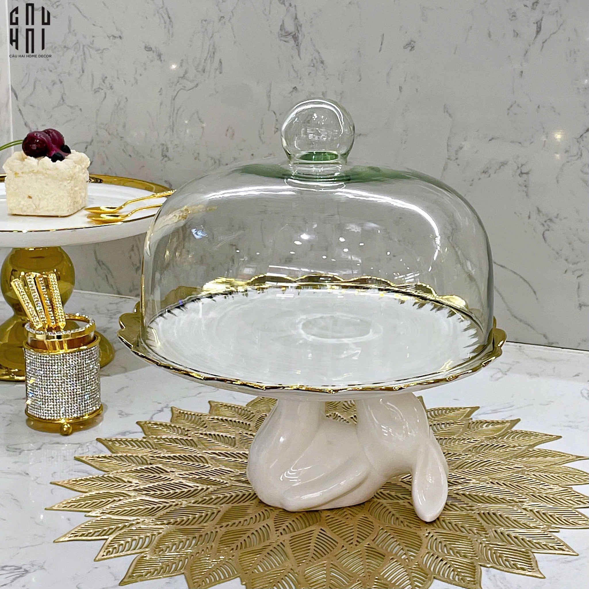 FÊTES COUTURE - ĐĨA BÁNH CLOCHE LAPIN CÉRAMIQUE PLATEAU UP - CẬU HAI HOME DECOR
