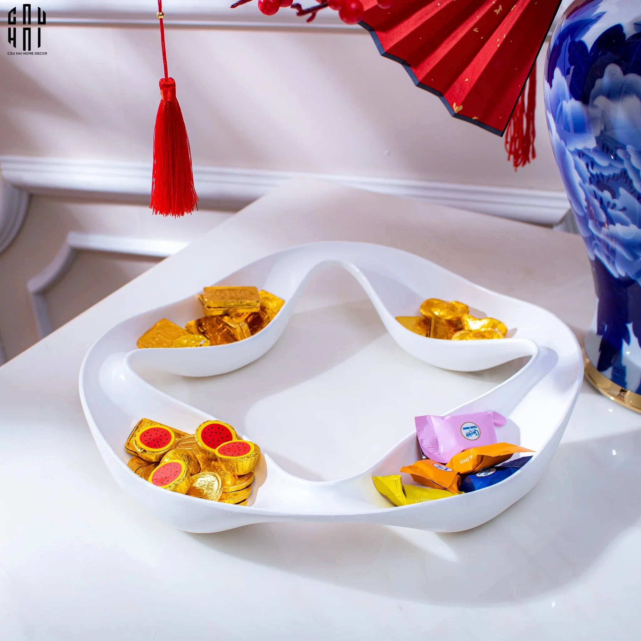 KHAY 4 MÙA QUATRE SAISONS PORCELAINE BLANCHE PLATEAU - CẬU HAI HOME DECOR