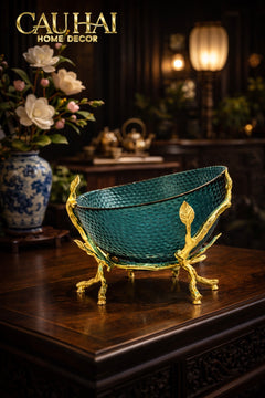 Đĩa Trái Cây Thuỷ Tinh Carribean Mermaid Blue Coral 15x17-CẬU HAI HOME DECOR