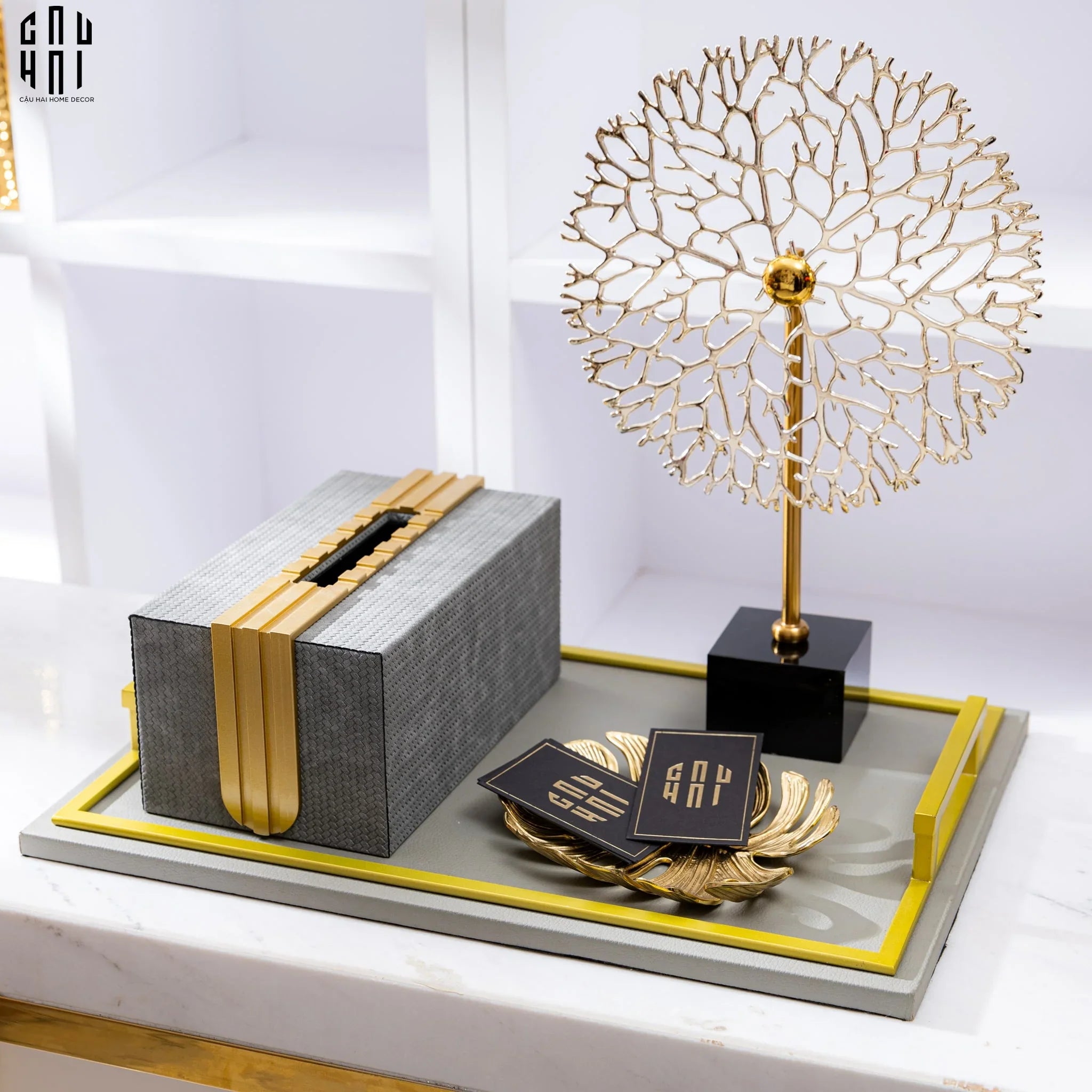 HOME COUTURE - ĐĨA ĐỒNG BRASSON TROPICAL LEAF-CẬU HAI HOME DECOR