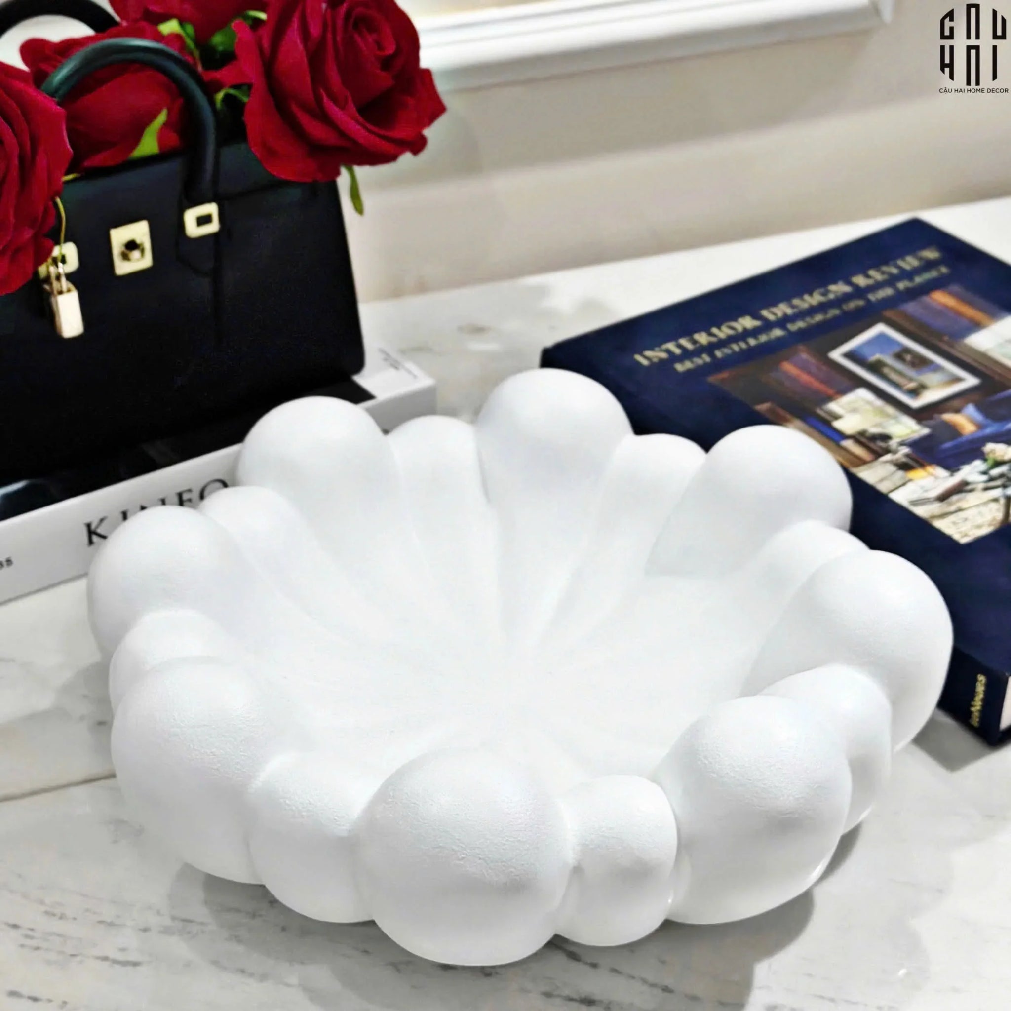 ĐĨA TRANG TRÍ WHITE COMPOSITE BLOSSOM - CẬU HAI HOME DECOR
