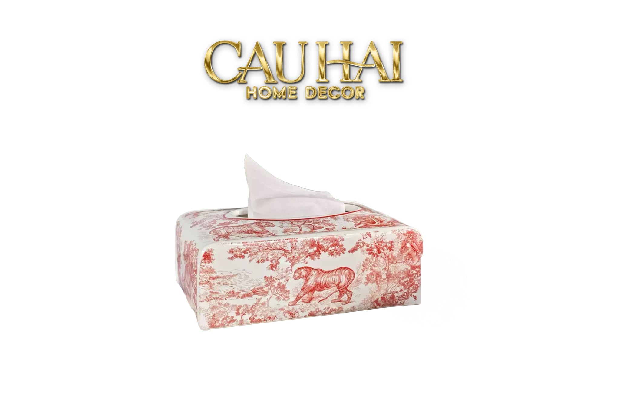 Maison Couture -  Hộp Khăn Giấy D.O Gốm Sứ Toile de Jouy Red Porcelain Tissue Box