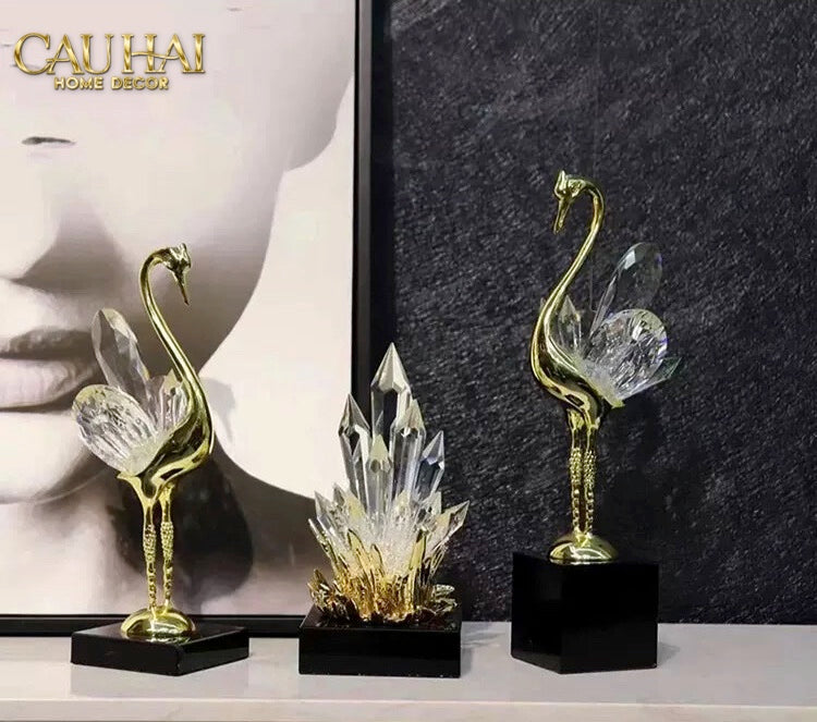 HOME COUTURE - TƯỢNG THẠCH ANH CÉLESTE CRYSTAL FLAME - OBSIDIAN BASE H30 - CẬU HAI HOME DECOR