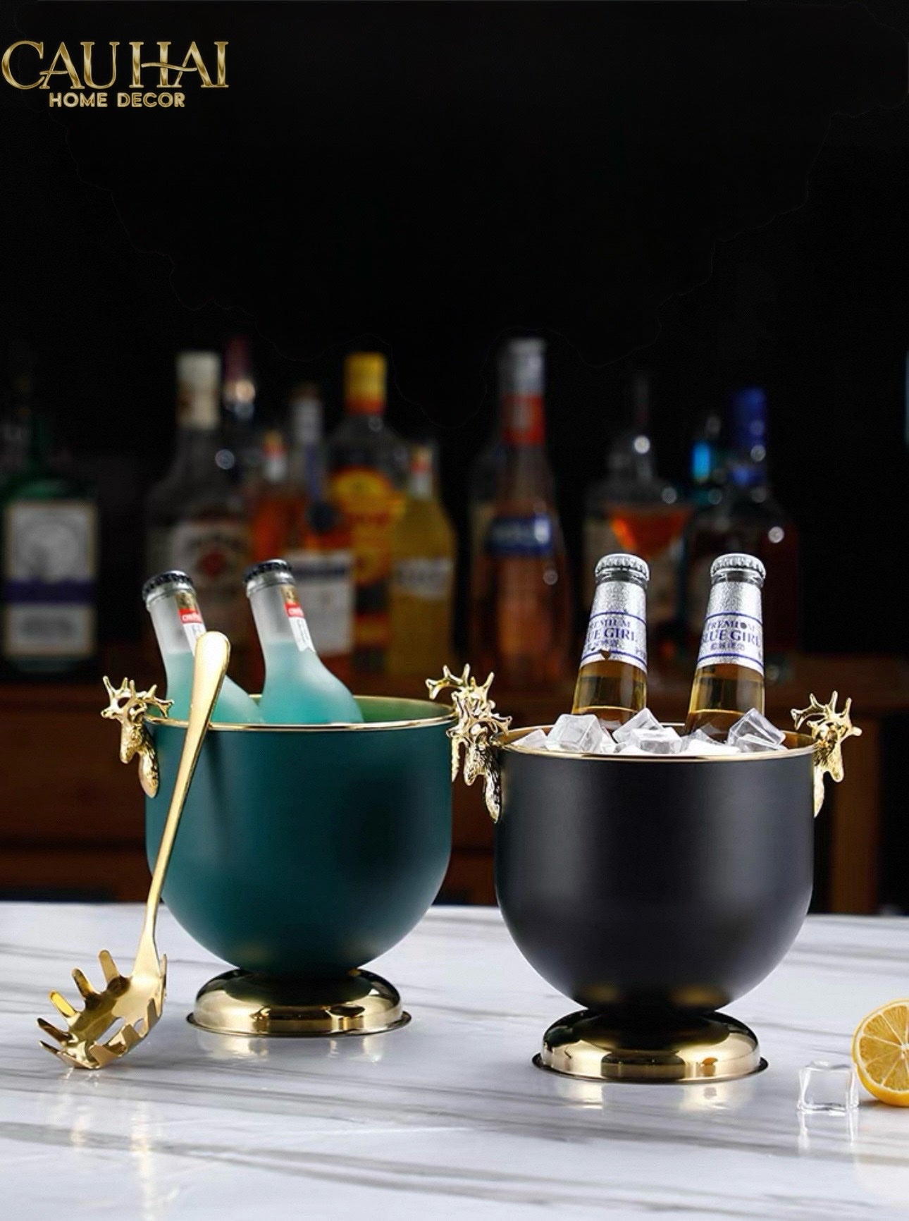 HOME COUTURE - XÔ ĐÁ AVOCADO GOLDEN ELK ICE BUCKET 2L - CẬU HAI HOME DECOR