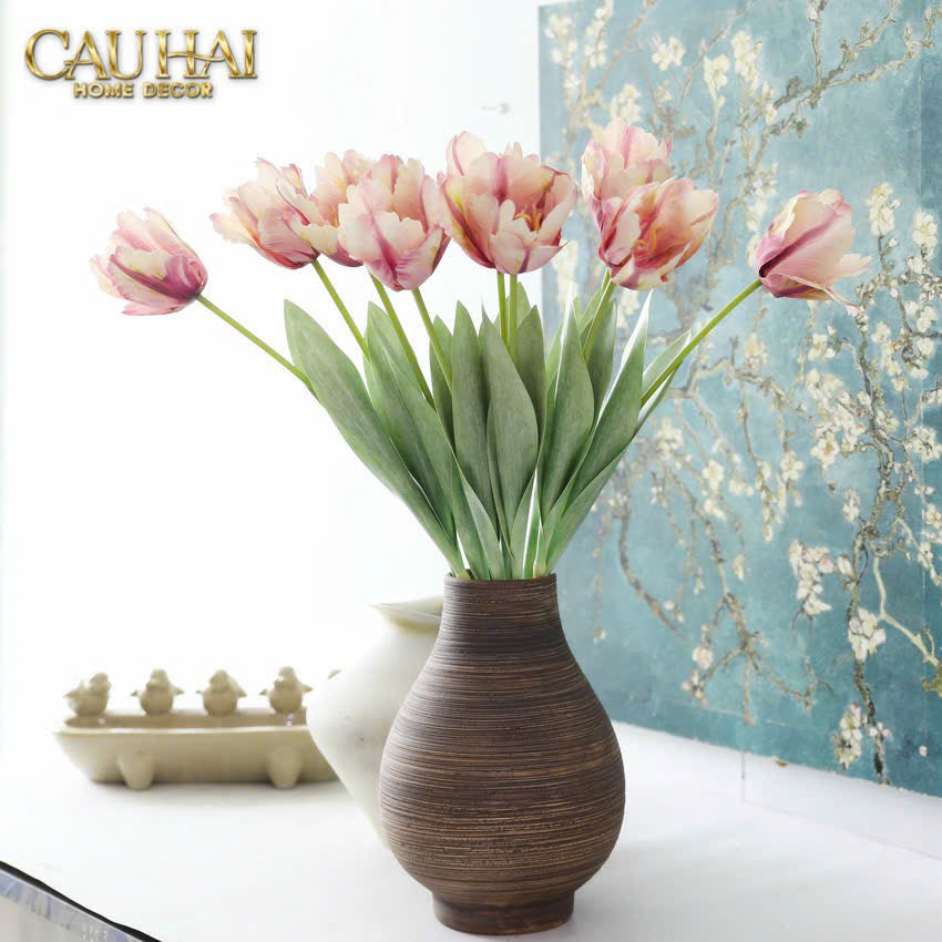 SET 2 CÀNH HOA PARROT TULIP POWDER PINK / FUCHSIA - CẬU HAI HOME DECOR