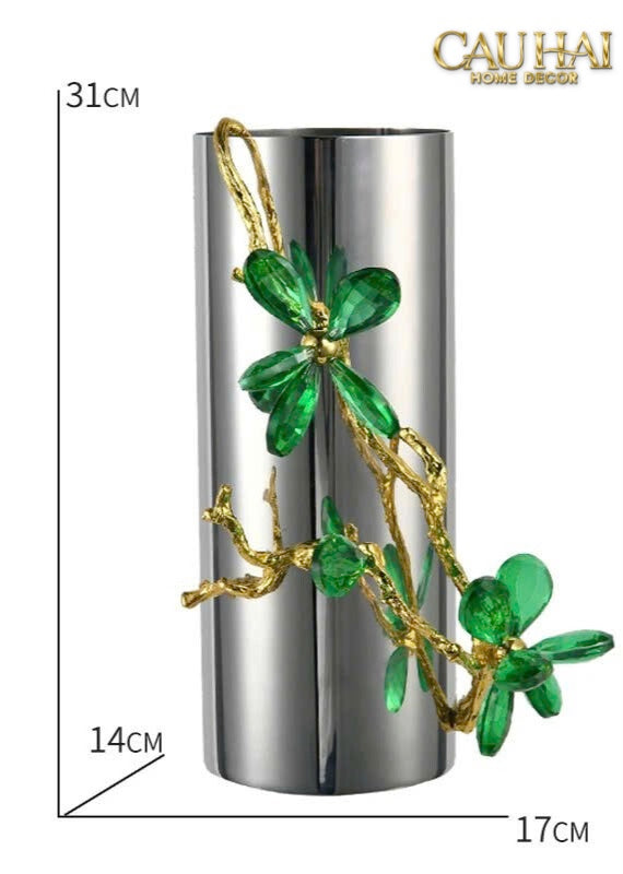 HOME COUTURE - BÌNH HOA PLATIUM MÉTALLIQUE BRANCHE ÉMERAUDE - CẬU HAI HOME DECOR