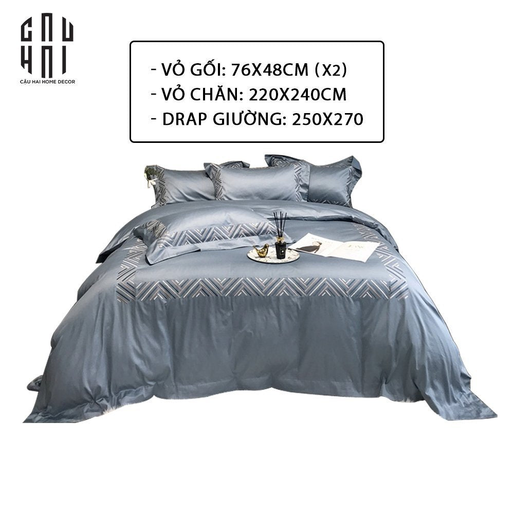EATON BLUE PREMIUM SILK BEDDING SET - CẬU HAI HOME DECOR