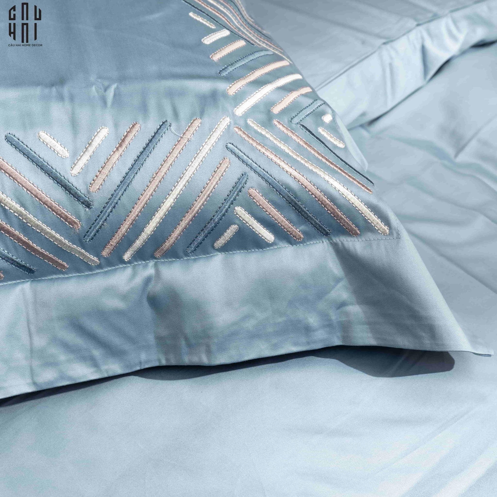 EATON BLUE PREMIUM SILK BEDDING SET-CẬU HAI HOME DECOR