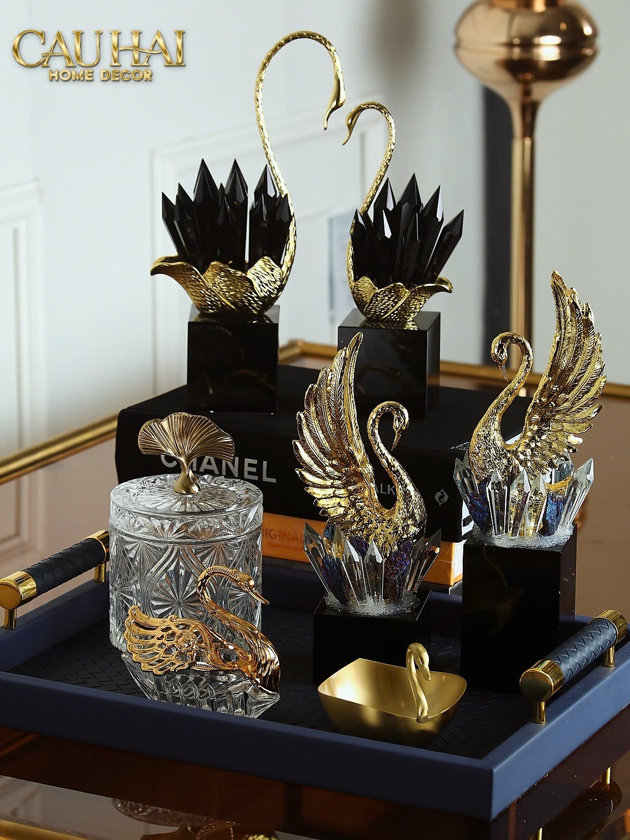 HOME COUTURE - SET TƯỢNG THIÊN NGA BLACK CRYSTAL H24/29 - CẬU HAI HOME DECOR